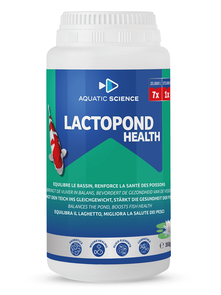 Produit de traitement de l'eau – Lactopond Health d’Aquatic Science pour renforcer la santé des poissons et maintenir l’équilibre du bassin.