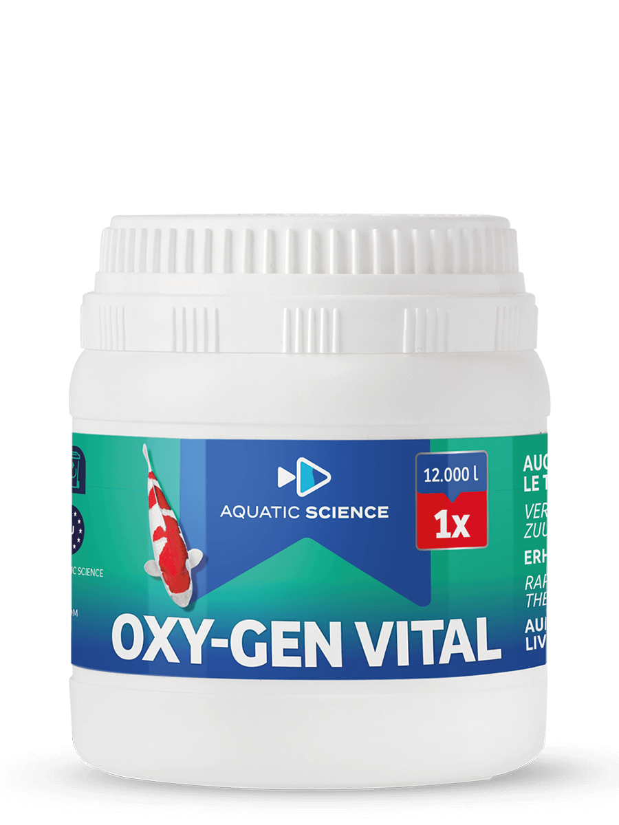 Produit de traitement de l'eau – Oxy-gen Vital d’Aquatic Science pour augmenter l'oxygène, éliminer la vase et prévenir l'asphyxie des poissons.